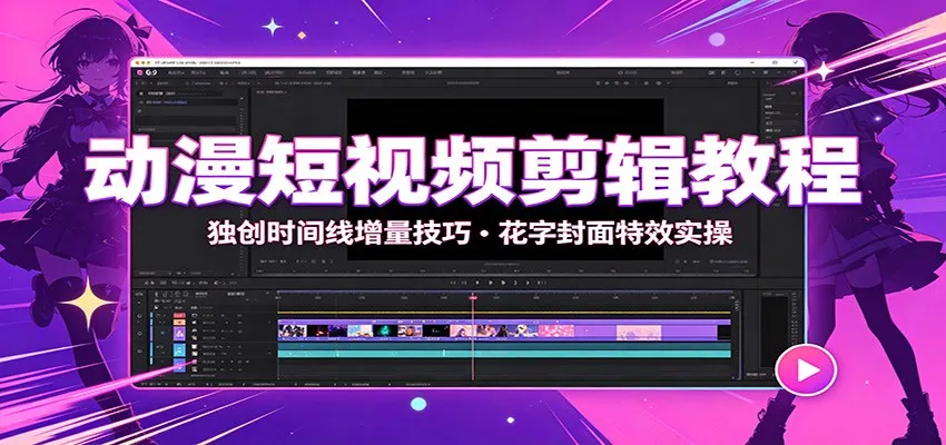 动漫短视频剪辑教程:独创时间线增量技巧,花字封面特效实操-海豚优课资源库
