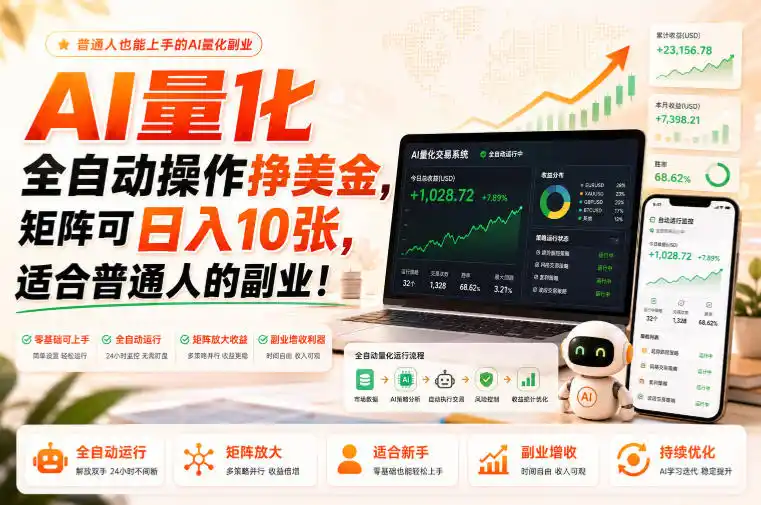 AI量化全自动操作挣美金,矩阵可日入10张,适合普通人的副业!【揭秘】-海豚优课资源库