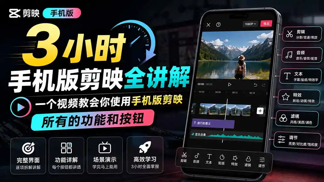 3小时手机版剪映全讲解,一个视频教会你使用手机版剪映,所有的功能和按钮-海豚优课资源库