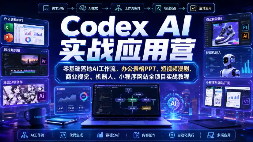 Codex AI实战应用营|零基础落地AI工作流,办公表格PPT、短视频漫剧、商业视觉、机器人、小程序网站全项目实战教程-海豚优课资源库