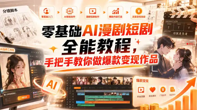 零基础AI漫剧短剧全能教程,从AI智能体搭建、文案脚本分镜、多平台AI生视频、剪映精修,覆盖全题材创作,手把手教你做爆款变现作品-海豚优课资源库
