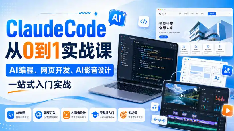 ClaudeCode从0到1实战课，AI编程、网页开发、AI影音设计一站式入门实战-海豚优课资源库