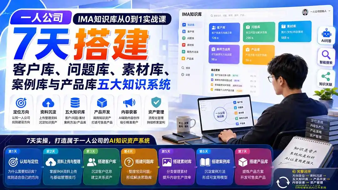 一人公司IMA知识库从0到1实战课:7天搭建客户库、问题库、素材库、案例库与产品库五大知识系统-海豚优课资源库
