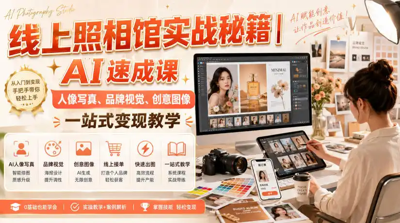 线上照相馆实战秘籍|AI速成课,人像写真、品牌视觉、创意图像一站式变现教学-海豚优课资源库