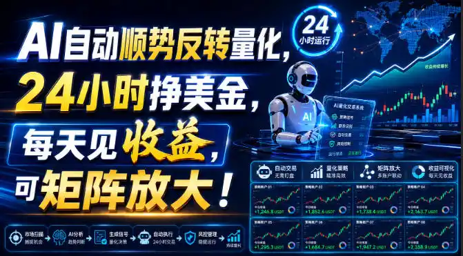 AI自动顺势反转量化,24小时挣美金,每天见收益,可矩阵放大!【揭秘】-海豚优课资源库