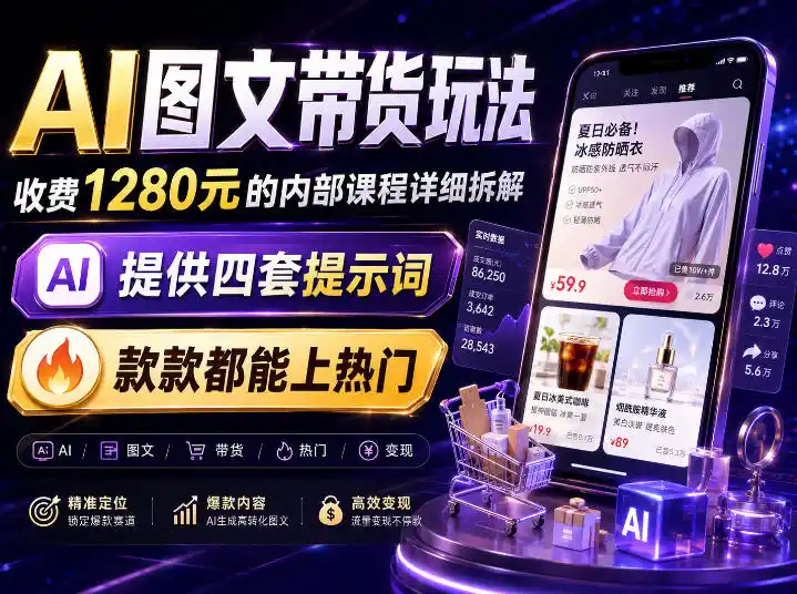 AI图文带货内部玩法,1280内部课程对外系统拆解,看完直接上手变现!-海豚优课资源库