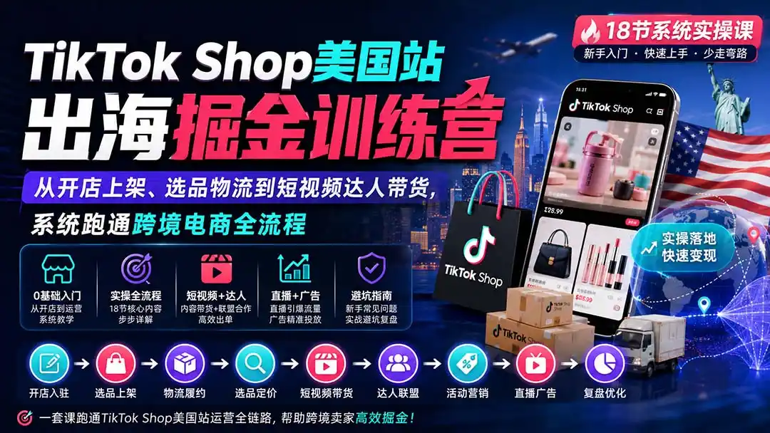 TikTok Shop美国站出海掘金训练营:从开店上架、选品物流到短视频达人带货,系统跑通跨境电商全流程-海豚优课资源库