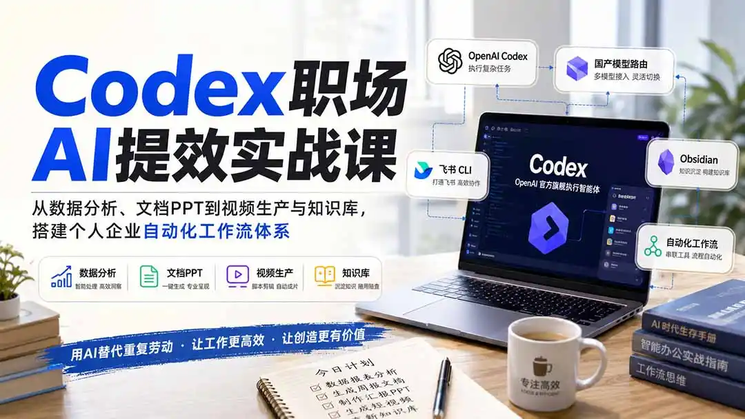 Codex职场AI提效实战课:从数据分析、文档PPT到视频生产与知识库,搭建个人企业自动化工作流体系-海豚优课资源库