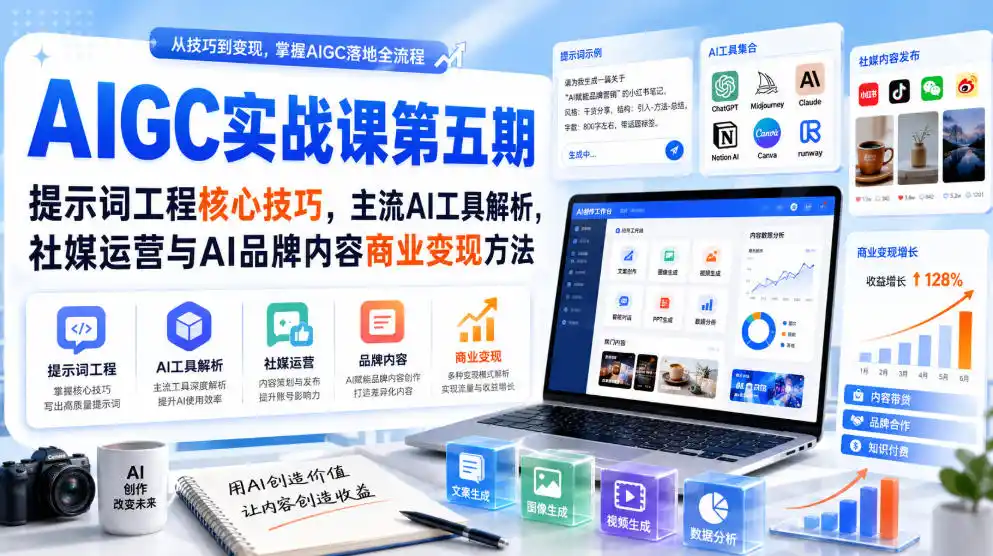 刺猬星球·AIGC实战课第五期，提示词工程核心技巧，主流AI工具解析，社媒运营与AI品牌内容商业变现方法-海豚优课资源库