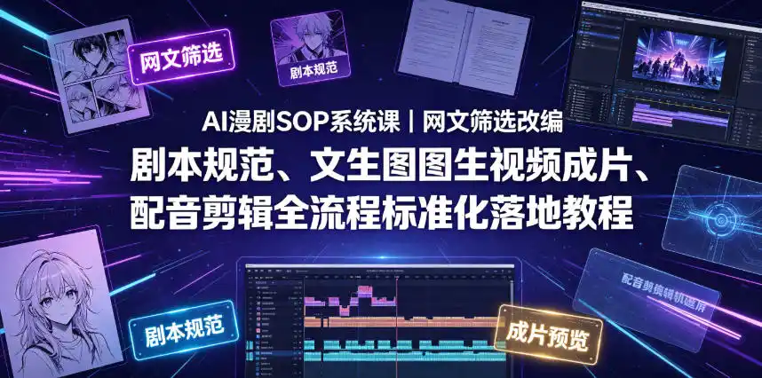 AI漫剧SOP系统课|网文筛选改编、剧本规范、文生图图生视频成片、配音剪辑全流程标准化落地教程(更新0826)-海豚优课资源库
