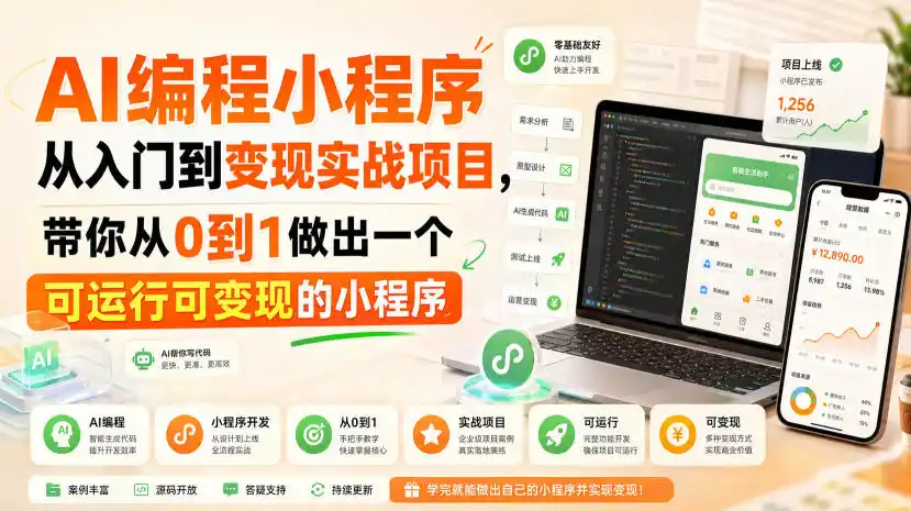 AI编程小程序从入门到变现实战项目,带你从0到1做出一个可运行可变现的小程序-海豚优课资源库