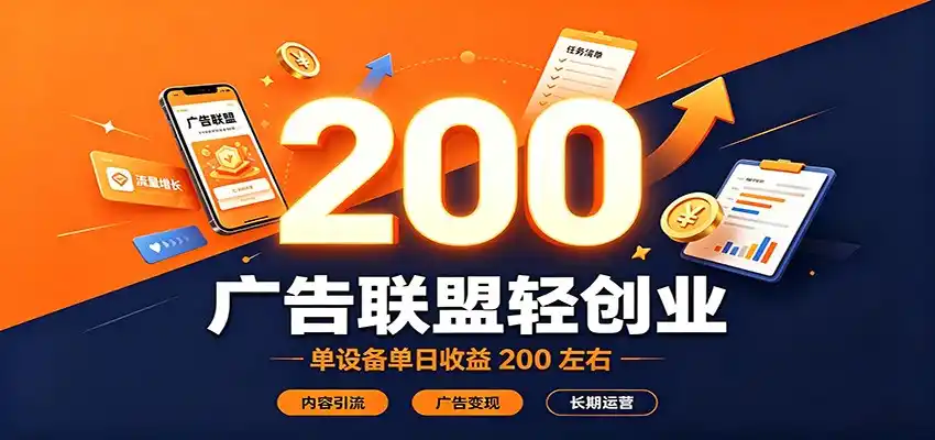 广告联盟轻创业，单设备单日收益200左右，内容引流广告变现长期运营-海豚优课资源库