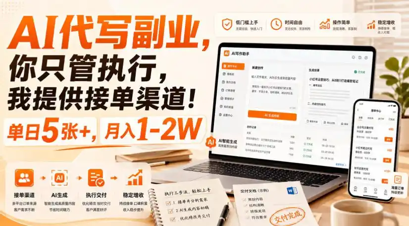 AI代写副业,你只管执行,我提供接单渠道!单日5张+,月入1-2W【揭秘】-海豚优课资源库