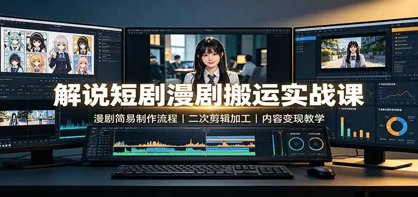 解说短剧漫剧搬运实战课:漫剧简易制作流程,二次剪辑加工,内容变现教学-海豚优课资源库