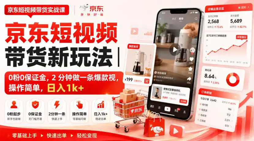 京东短视频带货新玩法|0粉0保证金,2分钟做一条爆款视,操作简单,日入1k+【揭秘】-海豚优课资源库