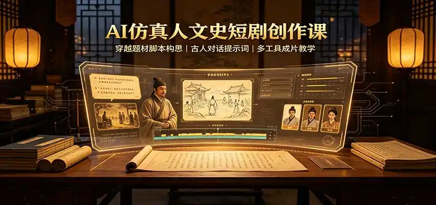 AI仿真人文史短剧创作课:穿越题材脚本构思,古人对话提示词,多工具成片教学-海豚优课资源库