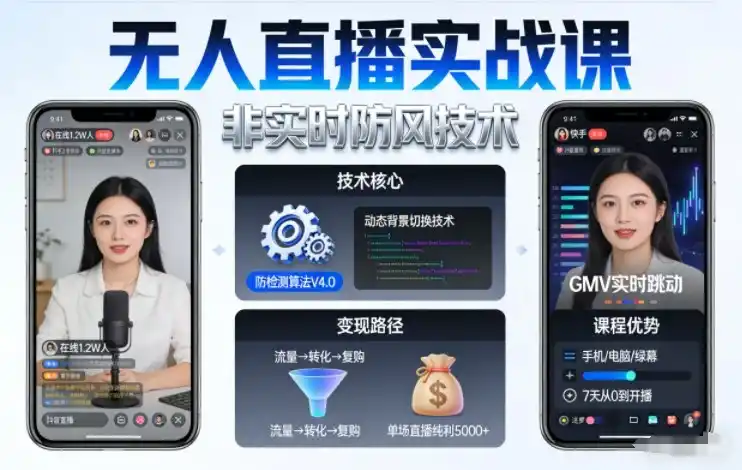 宝子哥无人直播实战课,非实时防风技术,聚焦抖音快手等平台直播带货,轻松开启直播变现之路(更新2026年08月31日)-海豚优课资源库