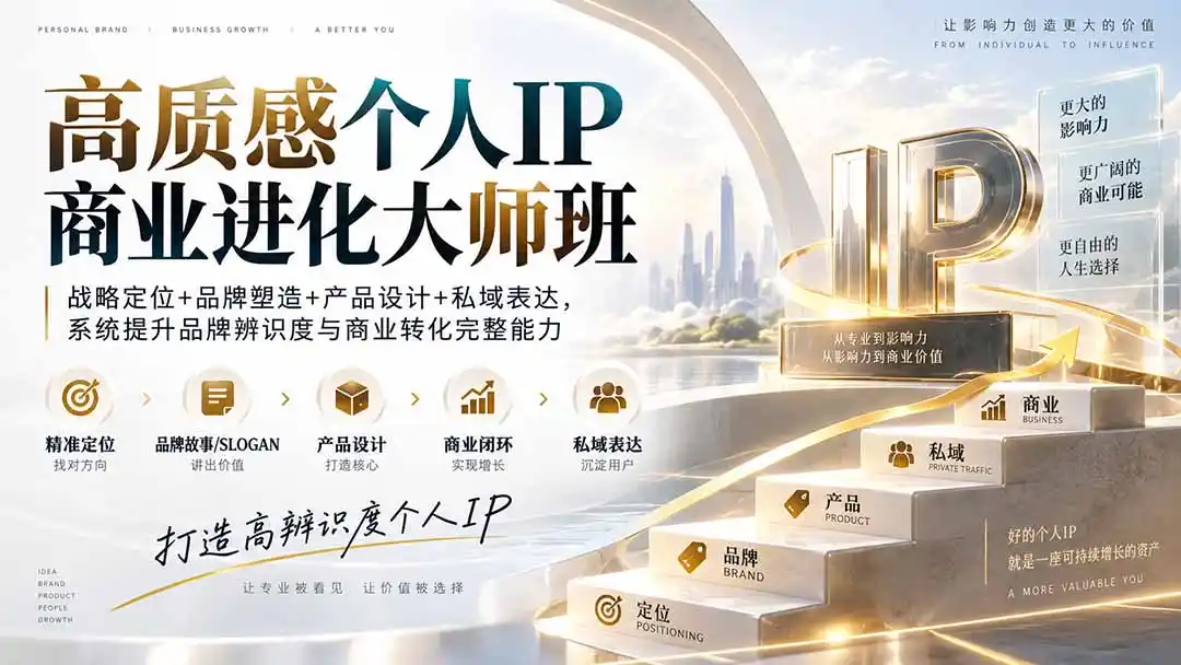 高质感个人IP商业进化大师班:战略定位+品牌塑造+产品设计+私域表达,系统提升品牌辨识度与商业转化完整能力-海豚优课资源库
