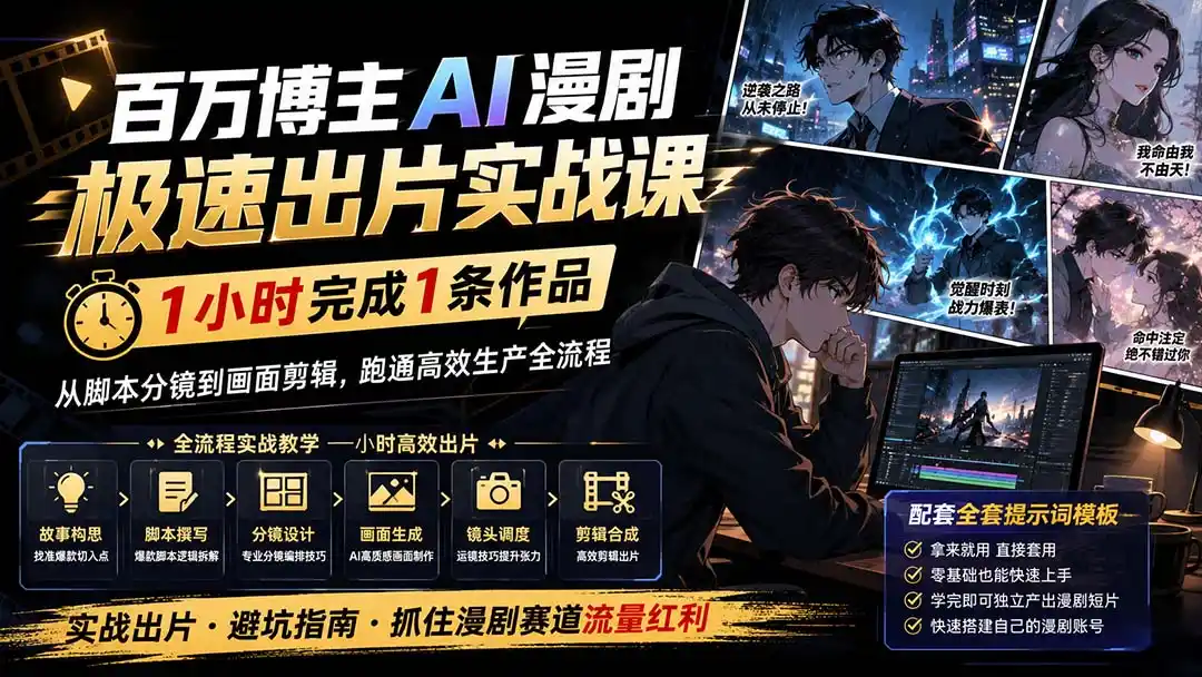 百万博主AI漫剧极速出片实战课:1小时产出条作品,从脚本分镜到画面剪辑,跑通高效生产全流程-海豚优课资源库