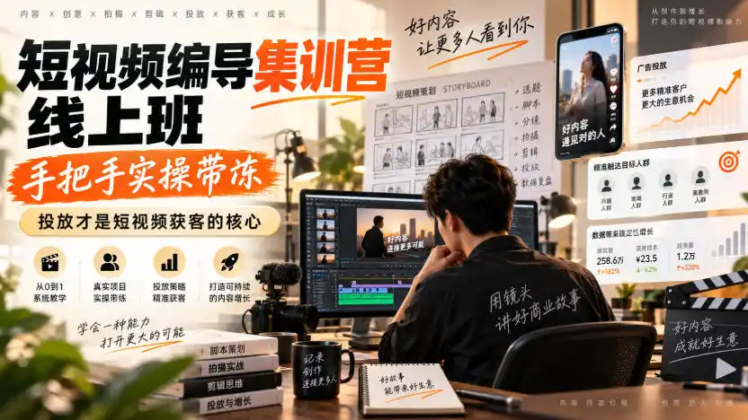 短视频编导集训营线上班,手把手实操带冻,投放才是短视频获客的核心-海豚优课资源库
