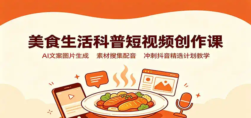 美食生活科普短视频创作课:AI文案图片生成,素材搜集配音,冲刺抖音精选计划教学-海豚优课资源库