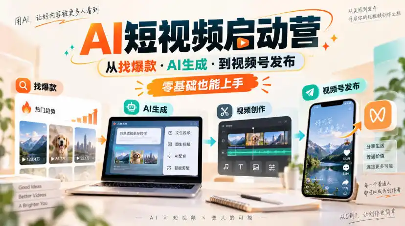 AI短视频启动营,从找爆款·AI生成·到视频号发布,零基础也能上手-海豚优课资源库