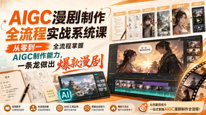 AIGC漫剧制作全流程实战系统课,从零到一全流程掌握AIGC制作能力,一条龙做出爆款漫剧-海豚优课资源库