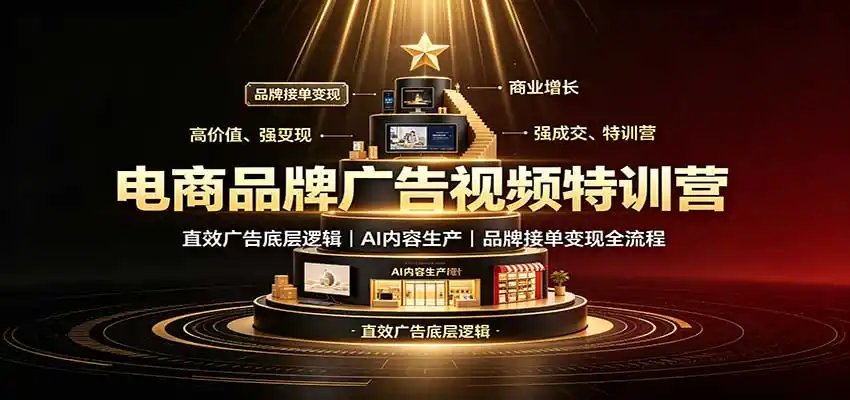 电商品牌广告视频特训:直效广告底层逻辑,AI内容生产,品牌接单变现全流程-海豚优课资源库