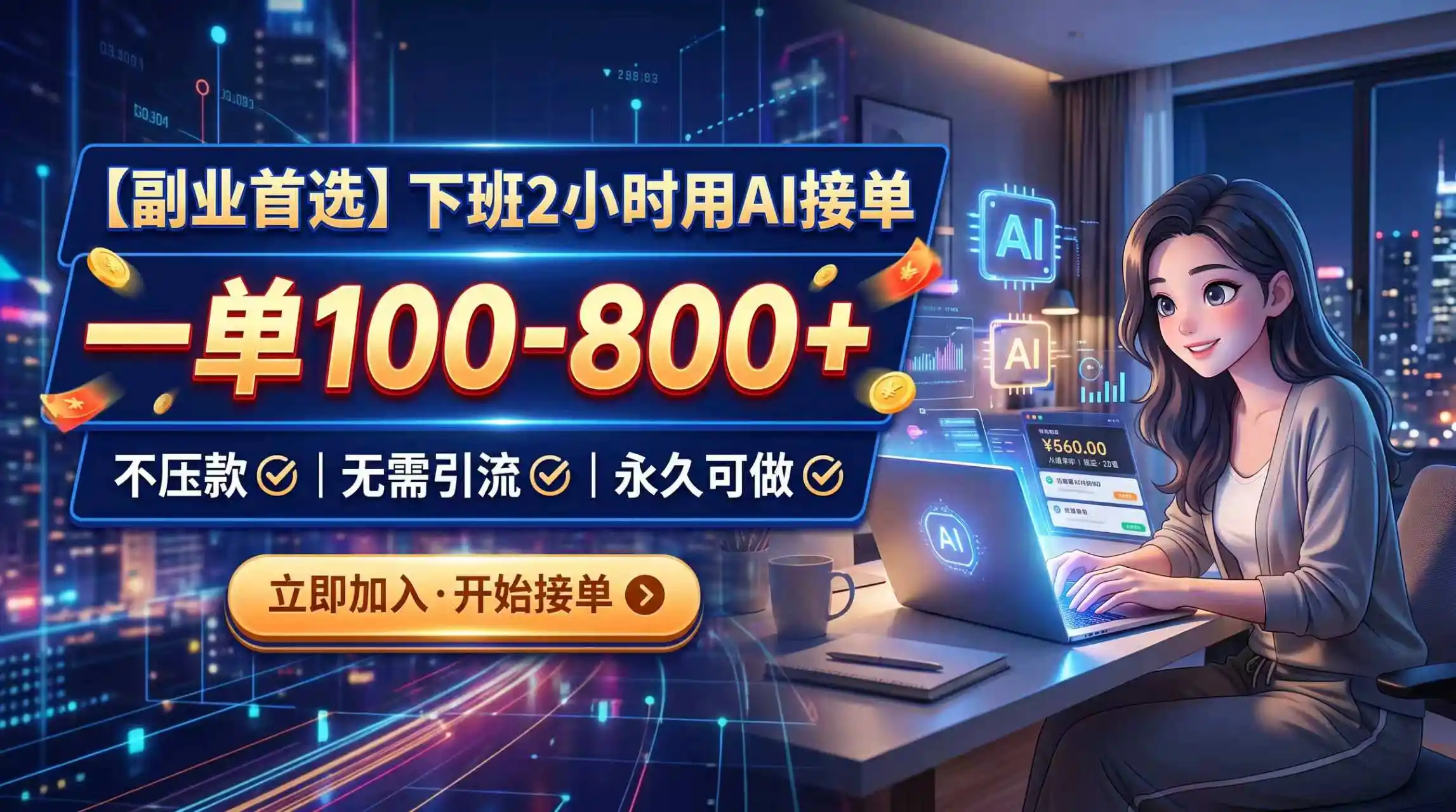 下班2小时用AI接单,一单100-800+,不压款,无需引流,永久可做-海豚优课资源库