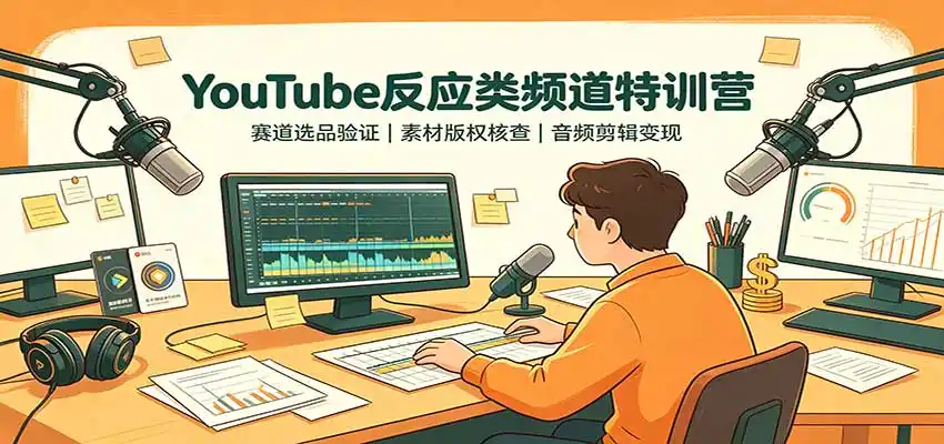 YouTube反应类频道特训营:赛道选品验证,素材版权核查,音频剪辑变现-海豚优课资源库