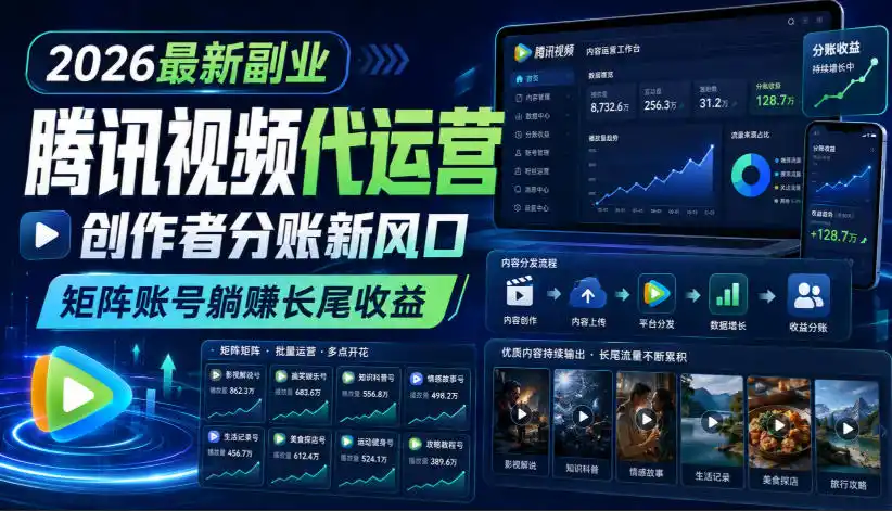 2026最新副业之腾讯视频代运营:创作者分账新风口,矩阵账号躺賺长尾收益【揭秘】-海豚优课资源库