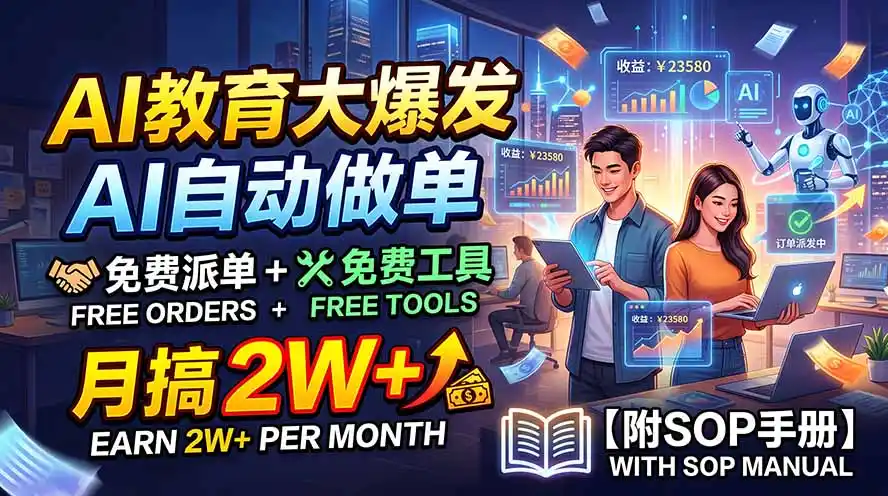 AI教育大爆发,AI自动做单,免费派单+免费工具,月搞2W+【附SOP手册】-海豚优课资源库