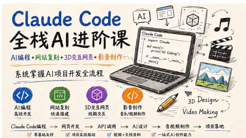 Claude Code全栈AI进阶课;AI编程+网站复刻+3D交互网页+影音创作,系统掌握AI项目开发全流程-海豚优课资源库