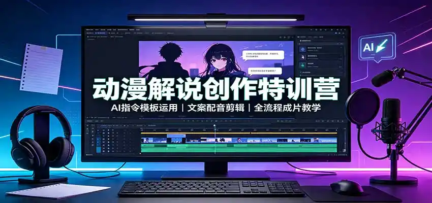 动漫解说创作特训营:AI指令模板运用,文案配音剪辑,全流程成片教学-海豚优课资源库