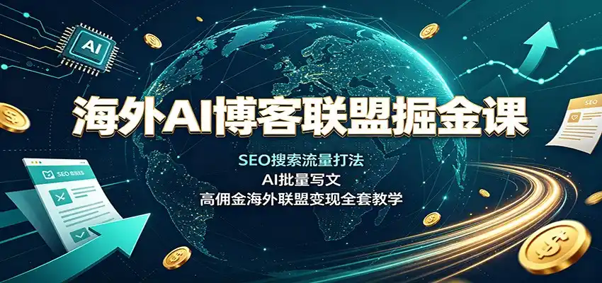 海外AI博客联盟掘金课:SEO搜索流量打法,AI批量写文,高佣金海外联盟变现全套教学-海豚优课资源库