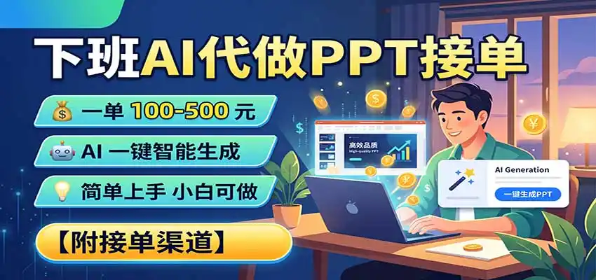 下班AI代做PPT接单,一单100-500,AI一键生成,小白也能做,附接单渠道-海豚优课资源库