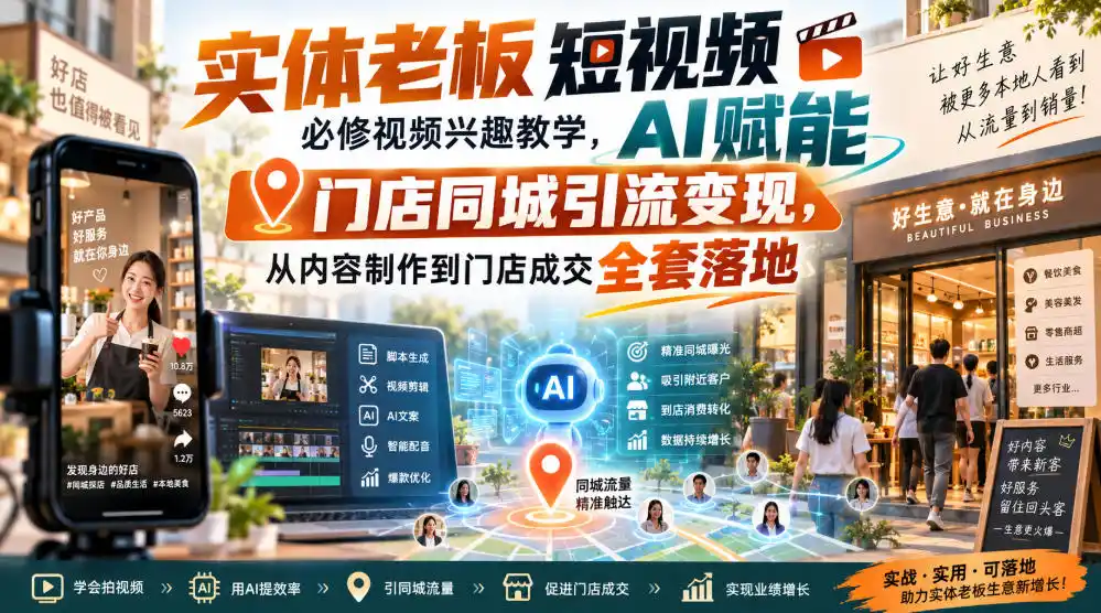 实体老板短视频必修视频兴趣教学,AI赋能门店同城引流变现,AI+短视频+直播打爆实体客流量-海豚优课资源库
