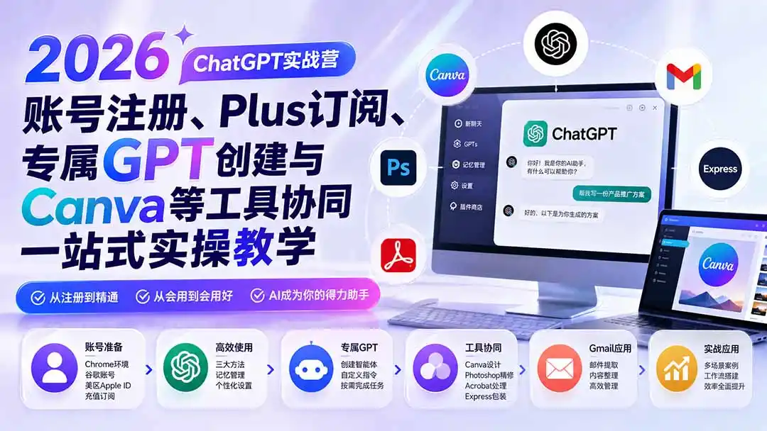 2026 ChatGPT实战营;账号注册、Plus订阅、专属GPT创建与Canva等工具协同一站式实操教学-海豚优课资源库
