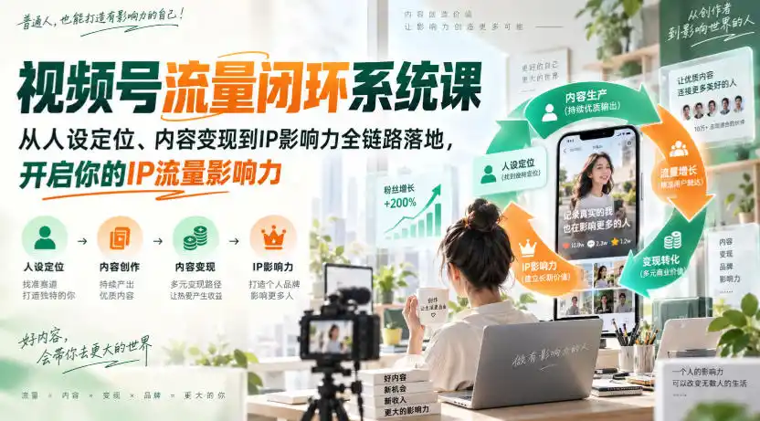 视频号流量闭环系统课,从人设定位、内容变现到IP影响力全链路落地,开启你的IP流量影响力-海豚优课资源库