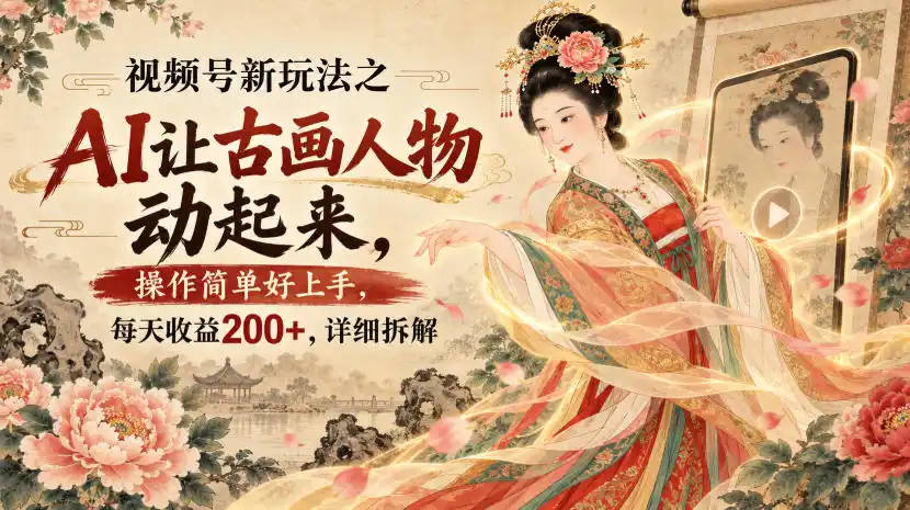 视频号新玩法之AI让古画人物动起来,操作简单好上手,每天收益200+,详细拆解-海豚优课资源库