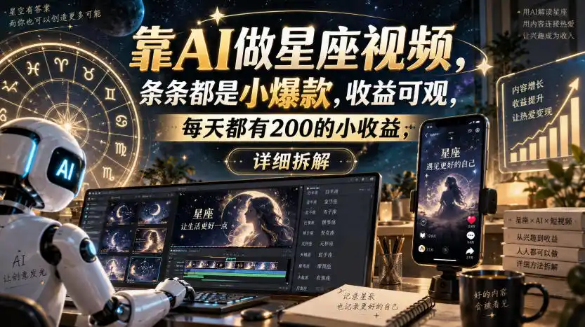 靠AI做星座视频,条条都是小爆款,收益可观,每天都有200的小收益,详细拆解-海豚优课资源库