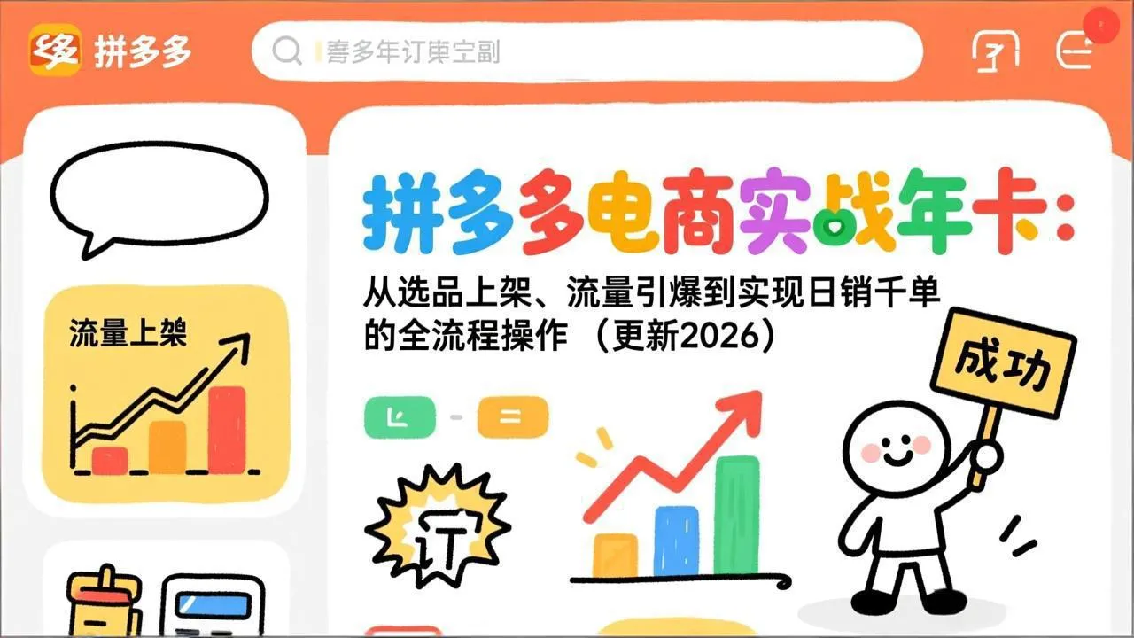 拼多多电商实战年卡:从选品上架、流量引爆到实现日销千单的全流程操作(更新2026年8月-海豚优课资源库