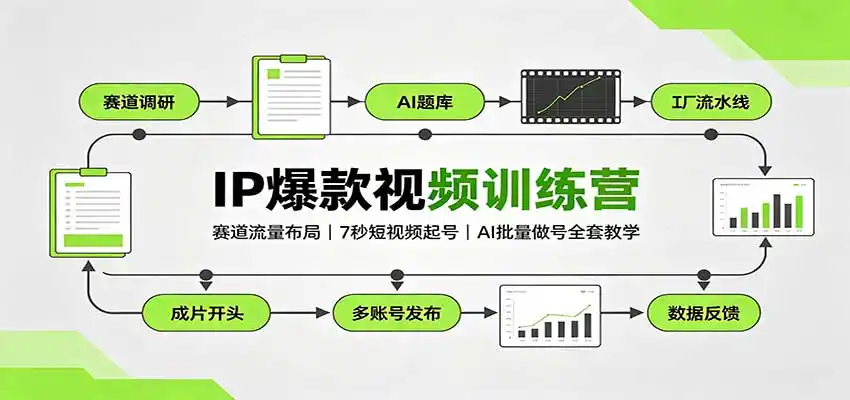 IP爆款视频训练营：赛道流量布局，7秒短视频起号，AI批量做号全套教学-海豚优课资源库