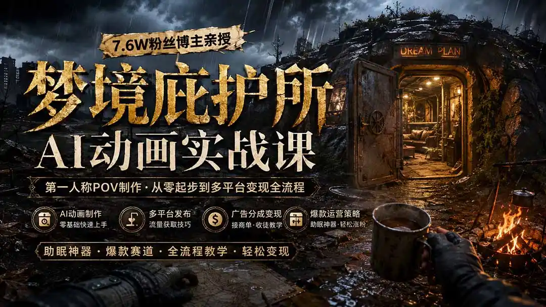 梦境庇护所AI动画实战课:7.6W粉丝博主亲授第一人称POV制作,从零起步到多平台发布变现全流程-海豚优课资源库