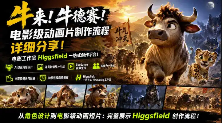 牛来!牛德赛!电影级动画片制作流程详细分享!电影工作室Higgsfield一站式创作平台,完整创作流程-海豚优课资源库