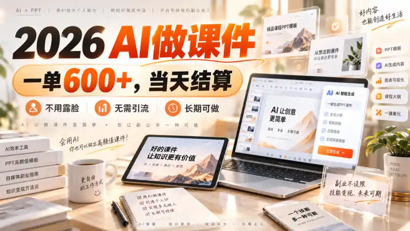 2026 AI做课件,一单600+,当天结算,不用露脸,无需引流,长期可做【揭秘】-海豚优课资源库