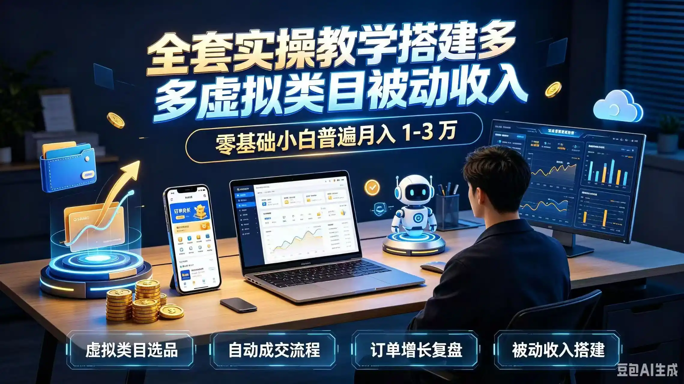 全套实操教学搭建多多虚拟类目被动收入,零基础小白普遍月入 1-3 万-海豚优课资源库