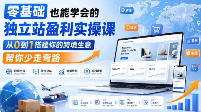 零基础也能学会的独立站盈利实操课,从0到1搭建你的跨境生意,帮你少走弯路-海豚优课资源库