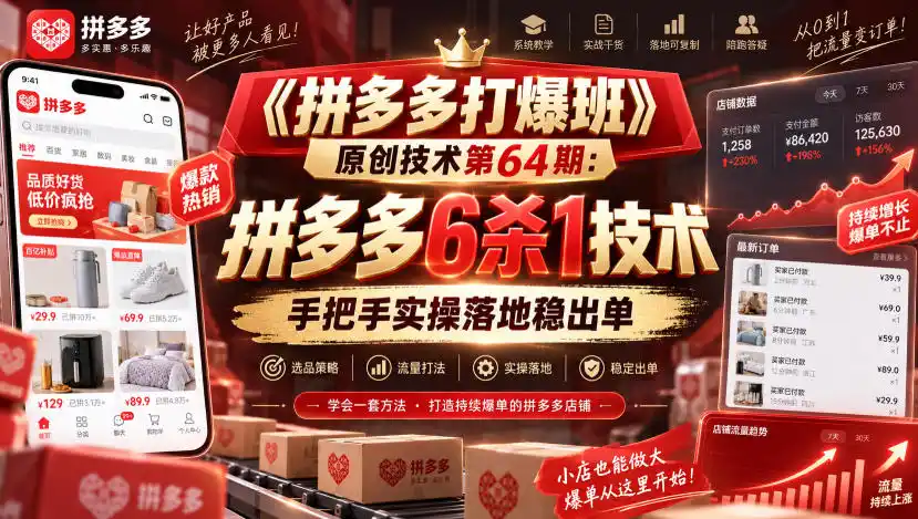《拼多多打爆班》原创技术第64期:拼多多6杀1技术,手把手实操落地稳出单-海豚优课资源库