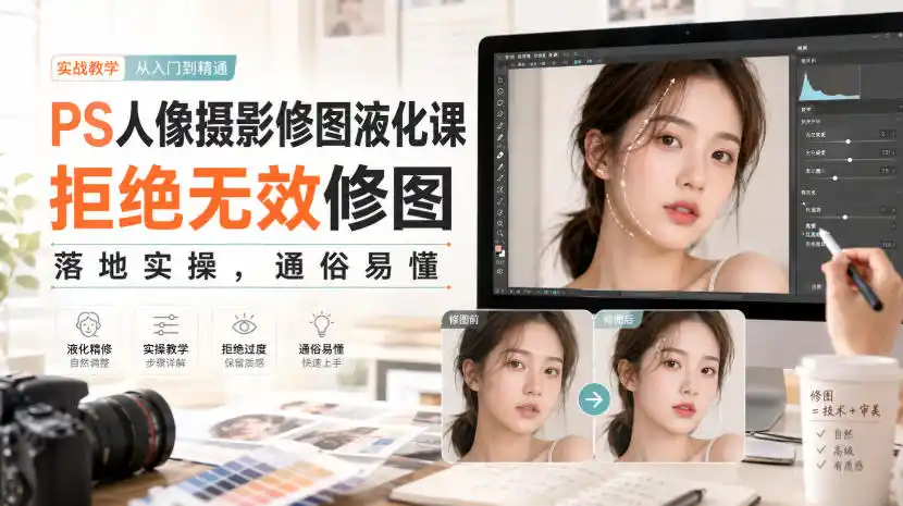 PS人像摄影修图液化课,拒绝无效修图,落地实操,通俗易懂-海豚优课资源库
